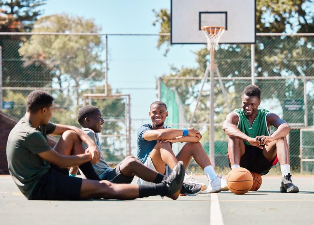 Youth basketball players on the court